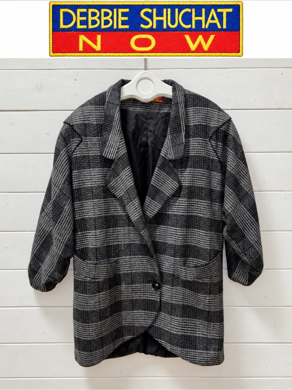 DEBBIE SHUCHAT NOW – Oversized Plaid Tweed Coat – Estimated Size M/L